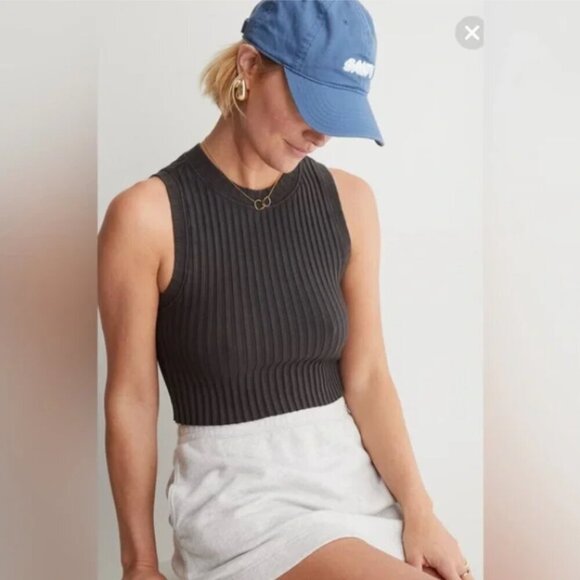 Aerie High Neck Ribbed Tank Top - Smoked Gray - Picture 1 of 8